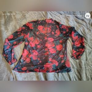 SHEIN Red Floral Mesh Blouse